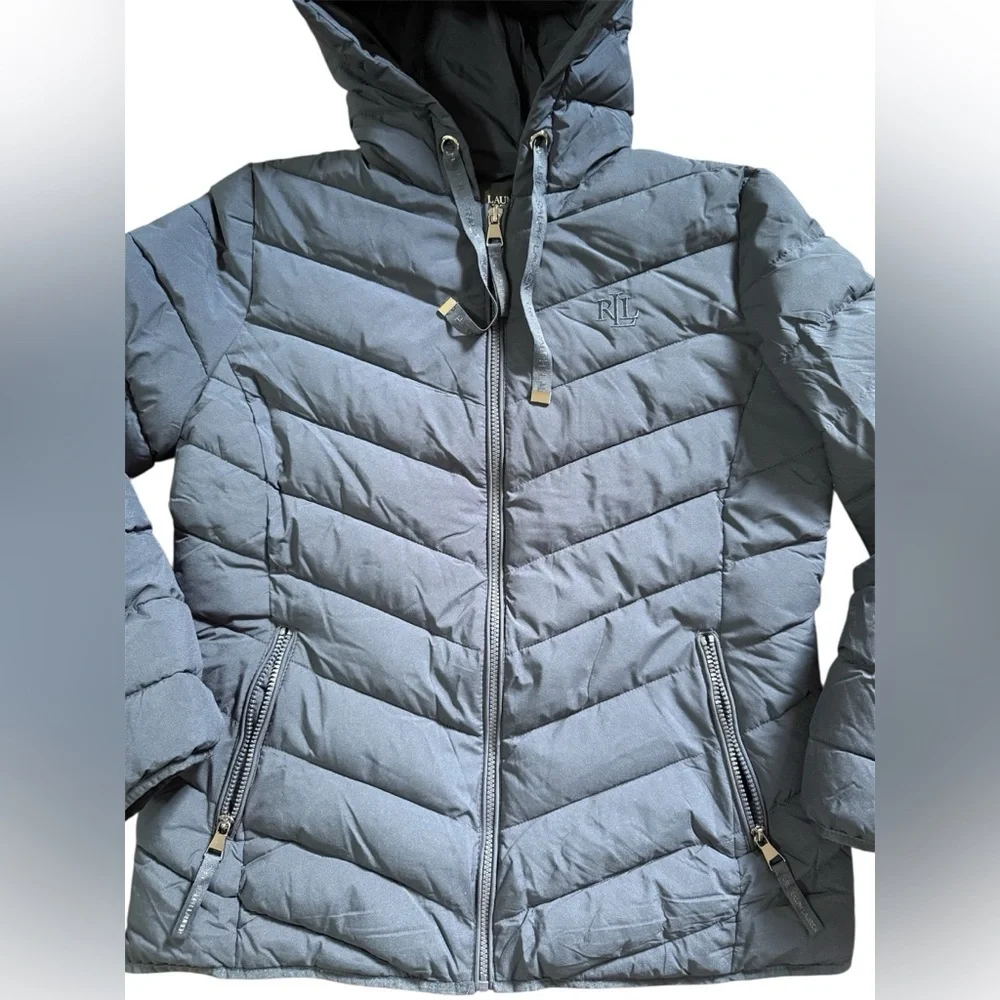LAUREN RALPH LAUREN Women's Blue Navy Quilted Hooded Jacket size L/G